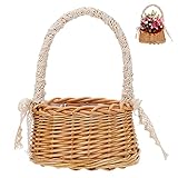 Handgemachte Korb Wicker Rattan Basket Rattan Korb Blumenmädchen Körbchen Obstkorb Weidenkorb Geflochten Blumenkörbe Picknickkorb Weidenkorb Gewebter Korb Für Hochzeit Tischdeko Landhausstil Deko