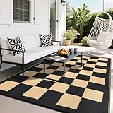 Vossfamul Extra große Kunststoff-Strohteppiche, 25,4 x 35,6 cm, kariert, wendbar, faltbar, zeitgenössischer Campingteppich, wasserdichte Outdoor-Teppiche für Terrasse, Veranda, Deck, Balkon, Strand