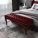 AEGCAOJH Premium Faxu Leder-Bettbank für Schlafzimmer, gepolsterte Sofabank mit Beinen aus Massivholz, moderner Fußhocker, Multifunktionsbänke (rot, 90 x 40 x 45 cm)