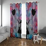 Bunte Verdunkelungsvorhänge Minimales Design Ösenvorhänge für Wohnzimmer Schlafzimmer Spielzimmer Roter Ballon Graffiti Fenstervorhänge 2 Paneele H214xB168