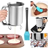 ADERTOS Teigspender Teigportionierer 800ml Pfannkuchenteigspender Edelstahl Portionierer Teig Kuchen Teigspender Pfannkuchen Manuell Teigdosierer Teig Spender mit Deckel und Skala für Muffins