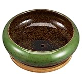 Lurrose Keramik Sukkulenten Pflanztopf mit Abfluss Runde Bonsai Schale mit Untersetzer Kleiner Pflanzkübel für Büro und Gartenpflanzen