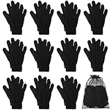 Coobey Herren 12 paare winterzauber handschuhe stretchy warm strickhandschuhe mit mesh-aufbewahrungstasche oder länge 8,3 zoll schwarz