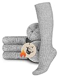 normani Winter Kniestrümpfe aus Wolle mit Vollplüsch für Damen und Herren – Extra dick, weich, warm – Perfekt für Arbeit, Motorrad & Ski im 3er Pack Farbe Grau meliert Größe 39-42