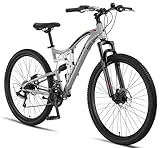 Chillaxx Bike Falcon Premium Mountainbike in 27,5 Zoll - Fahrrad für Jungen, Mädchen, Damen und Herren - Scheibenbremse- 21 Gang-Schaltung - Vollfederung (Grey-Disc-Bremse, 27,5 Zoll)