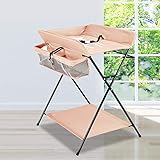 Klappbarer Wickeltisch, Höhenverstellbar Baby Wickeltisch mit Rädern, Platzsparend & Stabil, 80 * 63 * 96cm Mobile Wickeltisch mit Sicherheitsgurt für Baby Alter ist Weniger Als 12 Monate (Rose)