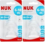 NUK First Choice+ Anti-Colic-Trinksauger Silikon | kiefergerechte NUK Form | Größe 2 (6-18 Monate) M für Milch | 2 Stück (Packung mit 2)