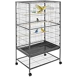 tectake® Vogelkäfig groß, Papageienkäfig mit Sandschublade, Voliere auf Rollen, Birdcage mit 4 Sitzstangen, Vogelvoliere mit Rollen, 54 x 54 x 146 cm, Nymphensittich Käfig, Vogelkäfig Wellensittich