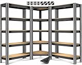 MASKO® 3er Set Regalsystem Metall Lagerregal 1x Eckregal & 2X Lagerregale 15 Böden | MDF-Platten Regal 2625 kg Werkstattregal Kellerregal Garage Schwerlastregal Steckregal, Schwarz