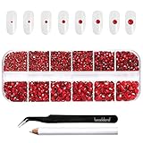 Beadsland 2500pcs Rote Strasssteine, Flatback Gems Round Red Crystal Strasssteine ​​zum Basteln Gemischt 8 Größen SS4 ~ SS30 mit Picking Pinzette und Stift (rot)