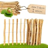 PINEEA Staketenzaun 80 cm Hoch - Holzzaun aus Haselnuss - Wetterbeständiger Gartenzaun 5M Lang - Kastanienzaun für Dekoration und Pflanzenschutz - Lattenabstand 7-8 cm