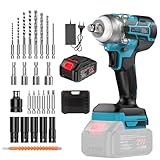 Akku Schlagschrauber Elektro, 21V Brushless Motor 1/2 Zoll Elektrischer Schlagschrauber set für Auto Reifenwechsel, Max Drehmoment 300N.m, 4000mAh Akku