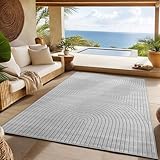 SIMPEX Outdoor Teppich Wetterfest, Wohnzimmer, Schlafzimmer, Wintergarten, Kurzflor Grau, Hoch-Tief-Effekt, weich & waschbar, Outdoor geeignet, pflegeleicht, 120x170 cm