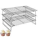 Pleafind Abkühlgitter Stapelbar, 3-Stöckiges Edelstahl Kuchengitter Auskühlgitter Set, antihaftend, Rechteckig Backgitter Kühlgitter für Cupcake, Kekse, Grillen, Rostfrei & Spülmaschinengeeignet