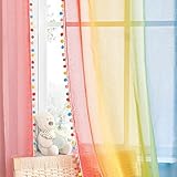 NICETOWN Farbverlauf Gardinen Kinderzimmer Ösenvorhang 2er Set H 160 x B 132 cm Regenbogen Vorhang mit Bunten Pompons für Kinderzimmer Deko Leinenoptik Gardinen Transparent