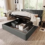 MURUL 160x200cm Polsterbett Hydraulisch Stauraumbett, Lattenrost aus Holz, Bett mit Lattenrost aus Metallrahmen, Leinen, Grau