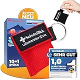 Schutzblick® Premium Beatmungsmaske Rot – [10er Set + 1 Stk. GRATIS]CPR Face Shield einzeln verpackt - Beatmungstuch Schlüsselanhänger für eine sichere Beatmung – Life Key mit Rückschlagventil