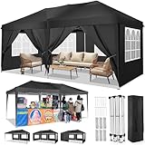 TOOLUCK Pavillon 3x6 Faltpavillon Wasserdicht Stabil Winterfest Faltbar Partyzelt mit 6 Seitenteilen Pop up Gartenpavillon UV Schutz 50+ Höhenverstellbar für Strand Hochzeit Camping, Schwarz