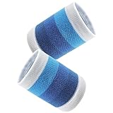 Schweißbänder 2 Stück Sport Wristbands Schweißband Handgelenk Fitness Schweißband Arm Absorbierende Schweißbänder Handgelenk für Herren Damen Fußball Basketball Fitnessstudio (Farbverlauf Blau)