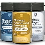 Perfekte Beinbehandlung RedMoringa - Paket mit Nahrungsergänzungsmittel Ananas und Bromelain 5000GDU | Nahrungsergänzungsmittel Schwarze Heidelbeere | Nahrungsergänzungsmittel Kollagen | 180 Kapseln