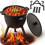 ZILNER Gulaschkessel 8L aus Gusseisen – Outdoor Hexenkessel mit Deckel, Standfüßen & Spannverschluss – Schmortopf für Lagerfeuer, Grill, Camping & Dutch Oven Fans