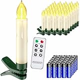Deuba® Weihnachtsbaumkerzen LED Kabellos 30er Set Batterie Timer Fernbedienung Echtwachs Optik Lichterkette Weihnachten Flackernd Warmweiß Christbaum