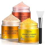 Gesichtspeeling, Gesichtspeeling mit Vitamin C Kurkuma, Gesichtspeeling mit Himalaya-Meersalz und Rose, Braunem Zucker und Honig, sanfter Aufhellungsentferner Mitesser dunkle Flecken Akne, 3pcs