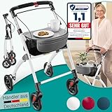 maxVitalis Wohnungsrollator 54cm breit, faltbar und leicht, inkl. Tablett & Stoffkorb, Rollator schmal für die Wohnung, Indoor-Rollator, klappbar, Aluminium,Mobilität für Zuhause weiß