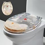 Familien-Toilettensitz, Transparenter Toilettensitz aus Kunstharz, 35,9 x 41,9 cm, robuster Toilettendeckel und Sitz, runder Toilettensitz mit Absenkautomatik und starken Scharnieren aus Edelstahl, Bl