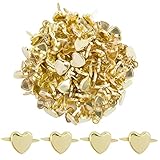 BETESSIN 100pcs Mini Herzförmige Brads Musterklammern Herz Metall 8MM Verschlussklammern Gold Klammern Musterbeutelklammern Bastelklammern für DIY Scrapbooking Basteln