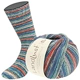 LANA GROSSA Landlust Sockenwolle 6-fach | Sockenklassiker, bedruckt und waschmaschinenfest | Handstrickgarn aus 80% Schurwolle (Merino) & 20% Polyamid | 150g Wolle zum Stricken & Häkeln | 390m Garn