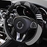 SacJkt Lenkradbezug, Lenkradbezug Winter, Lenkradbezug Plüsch, Anti Rutsch Universal Auto Lenkradhülle Für Herbst- und Wintersaison（schwarz grau）