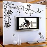 COVPAW® Wandtattoo Wandaufkleber XXL Blumen Rebe Ranke Schwarz Wandsticker Wandbild Bilder Wohnzimmer Schlafzimmer Deco
