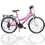 Talson 26 Zoll Mädchenfahrrad 21-Gang Shimano Schaltung mit Beleuchtung nach STVO Rosa Doppelrahmen