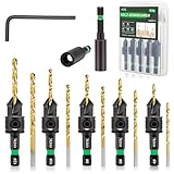 OSTTE 12 tlg Senkbohrer Holz für Holzbearbeitung, zweischneidigen Senkerbohrer mit magnetischem verlängertem Bithalter, Größen #4, #6, #8, #10, #12, 6,35 mm Sechskantschaft, inklusive Aufbewahrungsbox