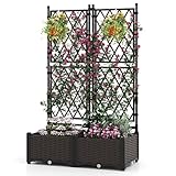 HOMASIS Blumenkasten mit Rankgitter, Pflanzenkasten mit Spalier, Selbstbewässerung, Pflanzkübel Gartenspalier für Kletterpflanzen, Rankkasten Hochbeet für Balkon Garten Terrasse (Schwarz, 80x40x126cm)