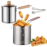 3L Frittiertopf mit Sieb,Fritteusentopf aus Edelstahl,Lebensmittelclip Edelstahl Ölfiltertopf,Frittiertopf mit Ausgießer, Multifunktionale Fritteuse von Pommes Frites, Garnelen,Fisch,Hähnchen