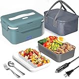 Monteka Elektrische Lunchbox Food Heater, Upgrade 100W High Power Portable Food Warmer, Beheizte Lunchbox für Erwachsene Auto/Zuhause mit 1,8L Abnehmbarem Edelstahlbehälter, 12V/24V/110V/220V, Grün