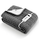 Elektrisches Wärmeunterbett 150 x 80 cm Grey mit 10 Temperaturstufen, Abschaltautomatik & Überhitzungsschutz, Einfache Fixierung auf Bett und Matratze (Korallenvlies)