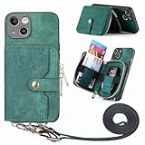 Schutzhülle aus Leder für iPhone 14 (6,1 Zoll / 15,5 cm) (Farbe: Grün) mit magnetischer Klapphülle für sicheren Halt