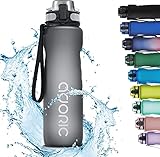 Adoric Trinkflasche für den Sport [BPA -freies Tritan] 1l, wasserdicht, aus Kunststoff, für Sport, Radfahren, Camping, Outdoor, Yoga, Gym (Grau)