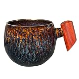 shizuro japanische Tasse mit Holzgriff - 230 ml - hochwertige Keramiktasse für Kaffee und Tee - nachhaltige asiatische vintage Teetasse - Retro modernes Design (Braun Blau, 230ml)