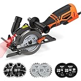 DOVAMAN Mini Kreissäge, 710 W 115mm Handkreissäge mit Laser, 3500rpm, Metall-Hilfsgriff, 43 mm (90°), 29 mm (45°) Schnitttiefe, 6 Sägeblätter, ideal für Holz, Weichmetall, Kunststoff, Fliesen – MCS01A