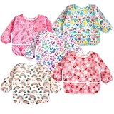 PandaEar 5 Pack Baby Lätzchen mit Ärmeln | Abwaschbar Ärmellätzchen Ganzkörper Lätzchen Baby | Wasserdicht Babylätzchen Latz mit Ärmel für Kleinkinder 6-24 Monate