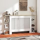 HOMCOM Heizkörperverkleidung mit Ablagen, MDF-Heizkörperverkleidung, Heizkörperverkleidung, modernes Lattenrost-Design, für Wohnzimmer, Schlafzimmer, 152x19x83 cm, weiß