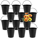 NAMYEUT 12 Stück 10cm Schwarz Metalleimer Klein, Mini Zinkeimer Blumeneimer mit Griff, Mini Deko Eimer Metall Zinkeimer Klein für Süßigkeiten Party und Hochzeit Deko Tischdeko