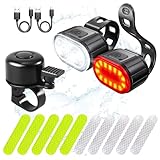 Fahrradlicht vorne und hinten + Klingel und reflektierende Aufkleber | Wasserdichtes Zubehör-Set für Fahrrad und Roller | Wiederaufladbare LED-Lichter für Fahrräder und Roller verschiedener Modelle