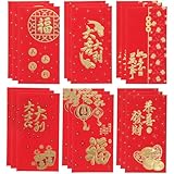 GARIOUANS 30 Stück Teiliges Rote Chinesische Geldumschläge für Neujahr und Hochzeit Lange Din lang Umschläge mit Traditionellen Glückszeichen Festliche Rote Briefumschläge für Frühlingsfest