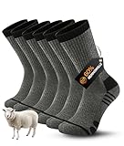 YESWEL 3 Paar Merino Wandersocken Herren Damen, 60% Merinowolle Trekkingsocken, Outdoor sportsocken, Wintersocken Gepolstert für Trekking Sport Dunkelgrau M