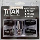 Titan Alufelgen-Sicherungsmuttern – passend für Ford, Honda, Mazda, Mitsubishi, Toyota – M12 x 1,5 – konisch – Schwarz